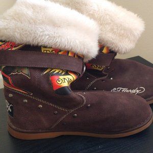 Ed Hardy Ankle Boots Size 8 Faux Fur